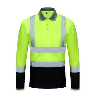新款反光T恤长袖道路交通安全服男女管理环卫工作服外套翻领包邮
