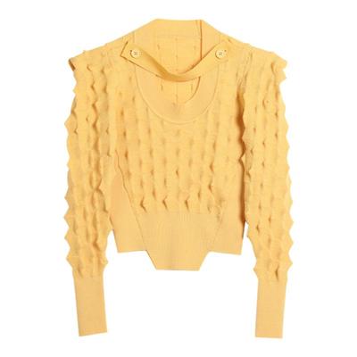 立体菠萝纹直角肩收腰针织衫