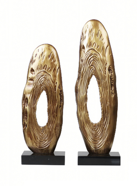 中古侘寂大理石金属几何雕塑摆件