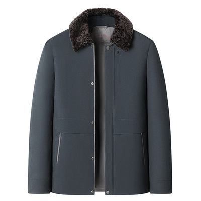 梦特娇男士羽绒服羊羔毛领