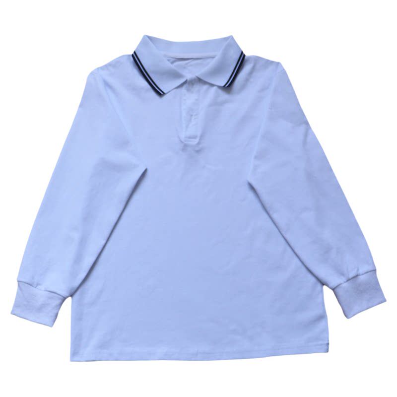 学生校服春秋款白长袖白领两藏蓝条棉T恤运动POLO衫男女款可定做