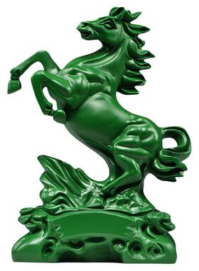 实木雕刻马摆件绿色生肖马到成功