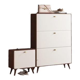 入户超薄鞋柜实木家用门口简约现代小户型门后新中式进门翻斗17cm