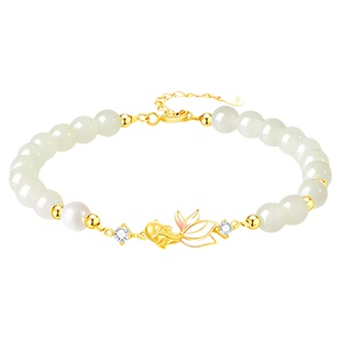 S925银玉见锦鲤手链女生轻奢新款珍珠和田玉手串高级节日礼物手饰