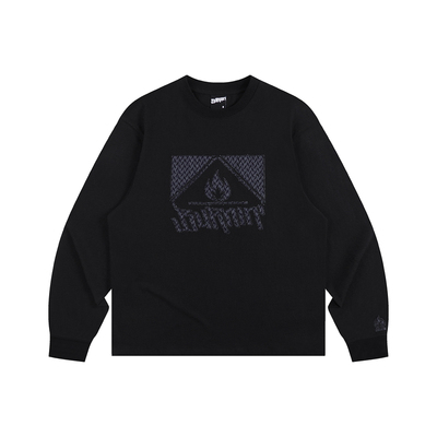 BURNIN*方片LOGO牛仔贴布绣长袖T恤男女秋冬潮流休闲宽松上衣百搭