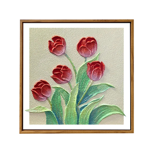 桃之夭夭白月光花卉石英砂肌理画DIY材料手工新中式高级感装饰画