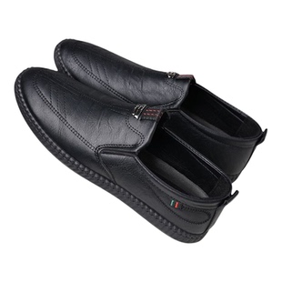 中老年爸爸鞋四季通用一脚蹬平跟商务休闲皮鞋软底防滑轻质驾车鞋