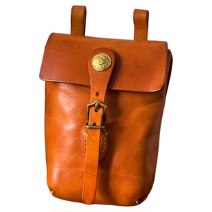 阿美咔叽植鞣牛皮手机腰包男士穿皮带真皮手机包竖款纯手工腰挂包