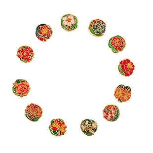 古法沙金镂空珐琅配饰十二月花生辰花转运珠配件DIY手链手串隔珠