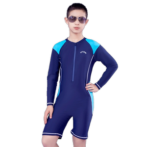 胖童儿童泳衣男孩小中大游泳衣连体长袖初高中学生速干青少年训练