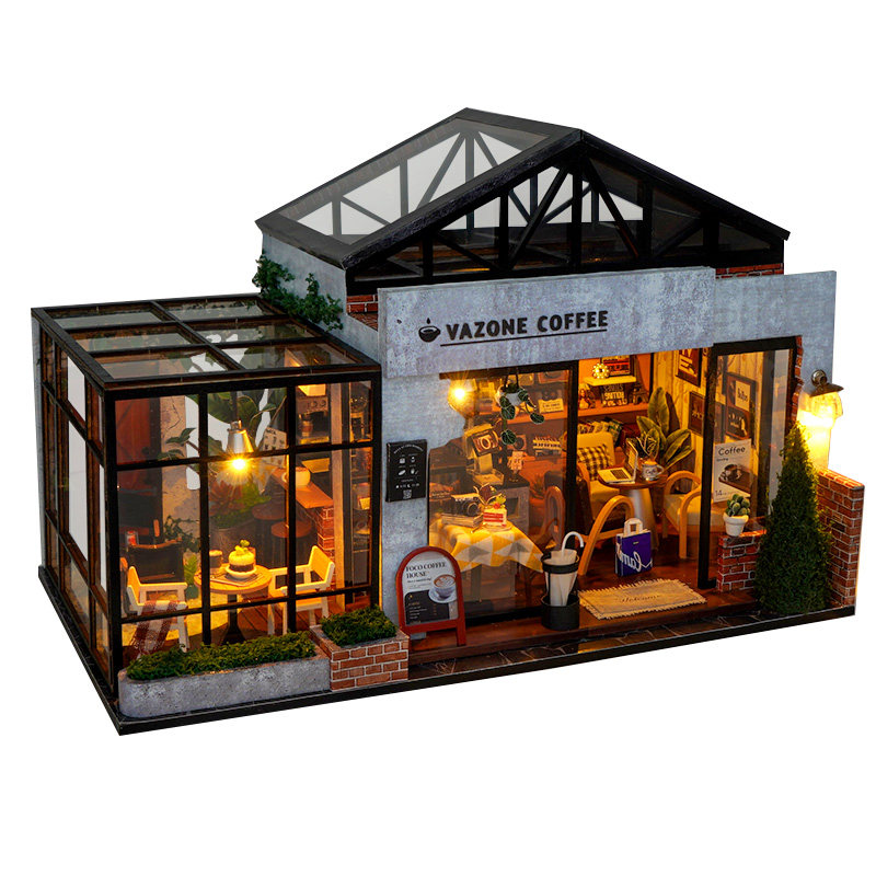 工业复古拼装微缩模型小屋咖啡店