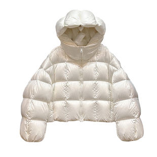 绸面显眼包加厚90白鸭绒面包羽绒服女短款东北零下极寒肯豆外套潮