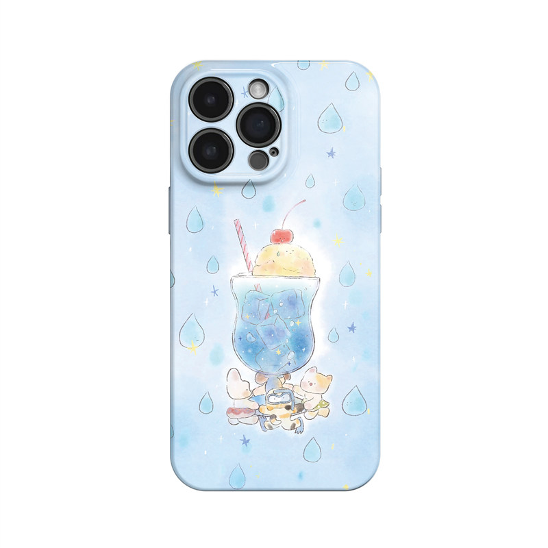 雨滴冰淇淋~清新可爱治愈插画ins适用iPhone16/15pro手机壳华为mate70小米14vivoS19软iqooneo10苹果14findx8