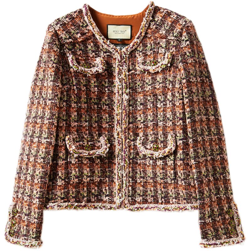 WWT06096 茉莉雅集 香*风红色古巴英国空运羊毛棉粗花呢外套