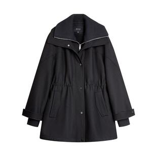 ELLE摩登双层大翻领派克服女25冬季新款加绒加厚保暖羊羔毛短外套
