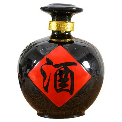 仁新陶瓷复古黑釉红酒字空小酒瓶