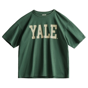 马登女装美式撞色字母印花T恤学院风耶鲁大学纯棉短袖上衣女夏季