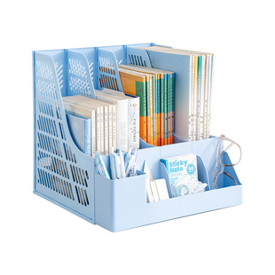 三年二班 桌面书架儿童书立架a4文件收纳盒文件夹书立文件架档案资料置物架文件框办公室办公桌放试卷收纳架