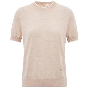 皮皮狗新款圆领撞色高支数短袖薄款羊毛针织套头衫女