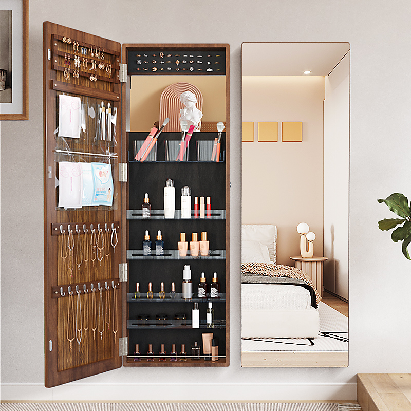 扬远 实木穿衣镜首饰收纳柜壁挂式卧室全身镜化妆柜入户镜子 6198