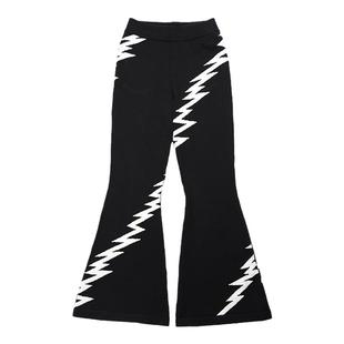 QUORRA S CHORD原创设计闪电刺绣黑白保暖针织毛线喇叭裤长裤毛衣