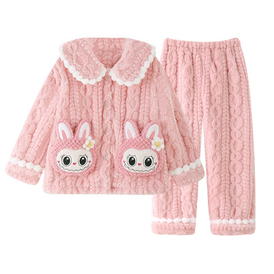 猫人优品儿童珊瑚绒睡衣套装加厚