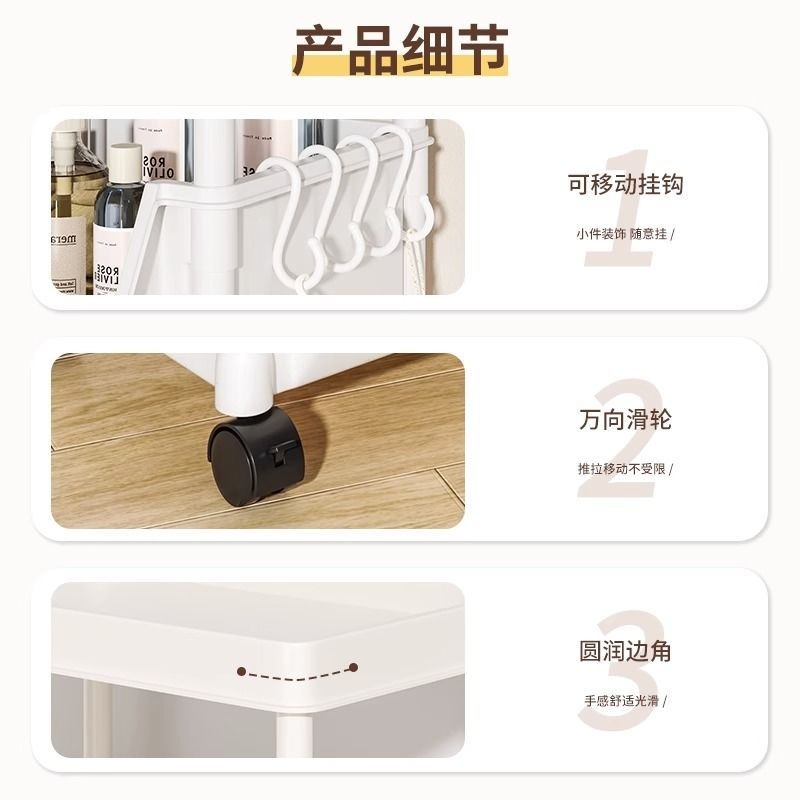 小推车置物架家用零食落地多层书架移动架子果蔬收纳客厅厨房菜篮