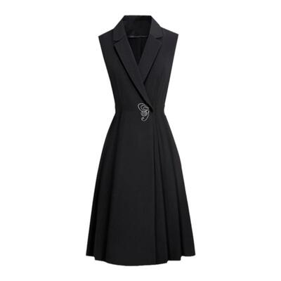 新款刺绣通勤长款无袖马甲连衣裙