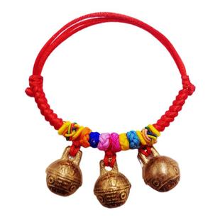 马本命年端午节五彩红绳男女宝宝婴儿童压惊脚手链虎头学步铜铃铛