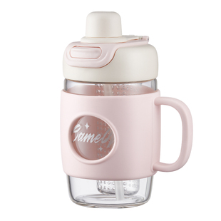 玻璃杯女高颜值硼硅茶水分离带把手吸管杯办公室2025新款泡茶杯子