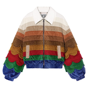 暮羽 复古条绒彩虹拼接飞行夹克外套 山谷少年独立设计师原创男装