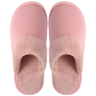 冬季情侣皮质防水棉拖鞋女士家用防滑室内可爱保暖毛绒居家冬天
