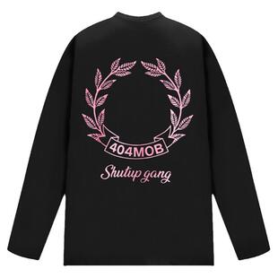 404MOB重磅男美式复古潮牌印花嘻哈休闲百搭上衣春秋圆领长袖t恤