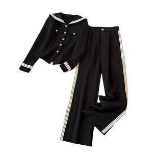 水手服女套装海军领卫衣春秋季修身减龄阔腿裤两件套时尚穿搭冬装