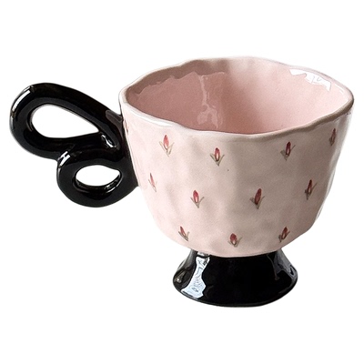 复古手作蝴蝶把粉色碎花马克杯