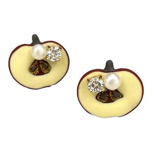 苹果宇宙 黄打屁原创设计淡水珍珠暗复古可爱甜超闪钻925耳钉耳夹