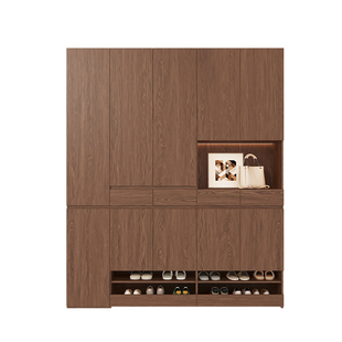 橡木定制鞋柜家用门口入户收纳抽拉大容量胡桃实木储物柜一体靠墙