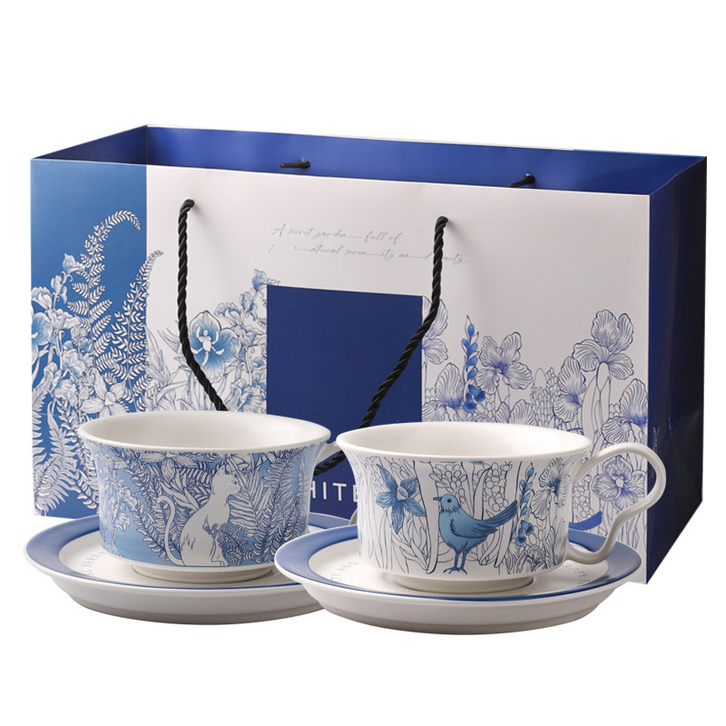 舍里中式青花陶瓷咖啡杯碟套装乔迁新居礼物礼盒高级感实用伴手礼
