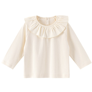 木生棉 女宝宝长袖上衣春秋婴儿可爱花边领内搭T恤纯棉休闲打底衫