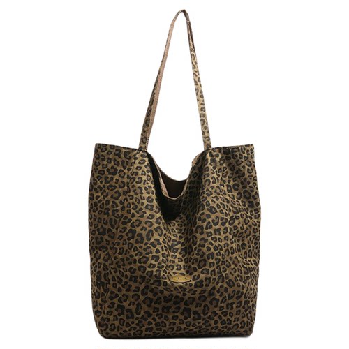 新款小众设计豹纹帆布包女大容量两面背单肩包简约休闲上班通勤包