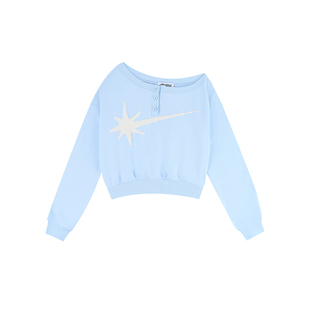 STARWALK SOLDIER基础流星印花斜肩卫衣女慵懒舒适短款上衣一字肩