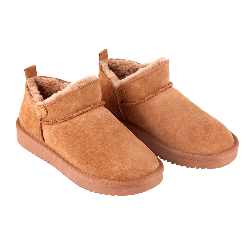 冬季真皮防滑雪地靴男女低筒皮毛一体短筒靴平底加厚保暖情侣棉鞋