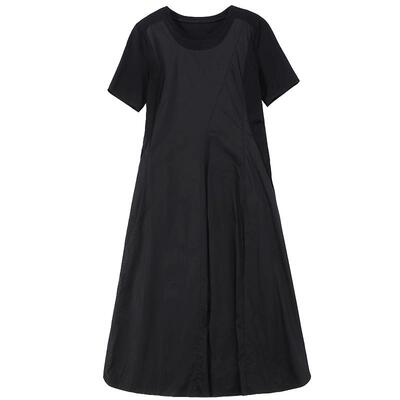 谜底连衣裙短袖女2025夏通勤气质赫本风拼接层次X型长裙252ML0657