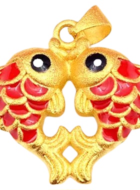 小鱼项链吊坠红双鱼鲤鱼金挂件