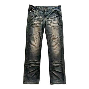 BSSHTTWASIL止痛精神 3D血管猫须做旧水洗低腰直筒牛仔裤