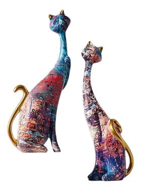 创意欧式家居油画情侣猫咪动物摆件酒店客厅情人节礼物树脂工艺品