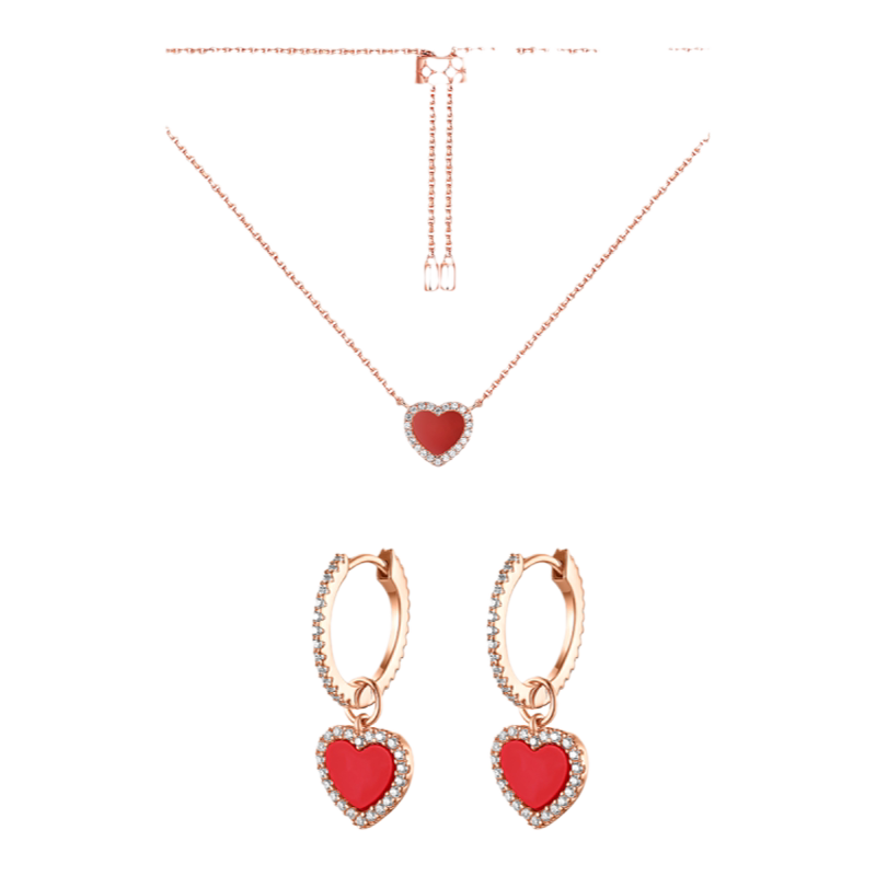 【生日礼物】APM Monaco红色爱心项链耳环组合红色热恋耳饰送女友