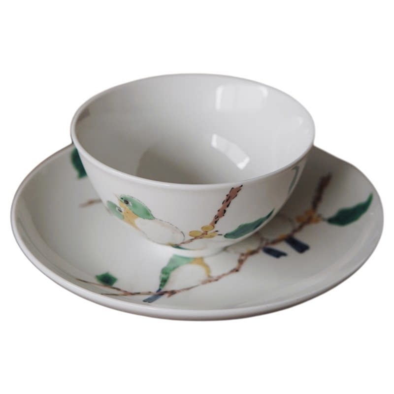 日系高颜值谷烧青郊窑陶瓷餐具彩绘青鸟盘子饭碗茶杯点心盘