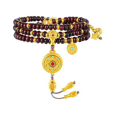 周大生吉祥布达拉福慧多吉黄金文玩手串八宝罗盘小叶紫檀珐琅手链