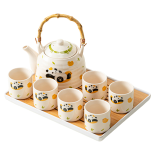 熊猫茶壶茶杯茶具套装家用订婚乔迁生日礼物提梁功夫泡茶简约可爱
